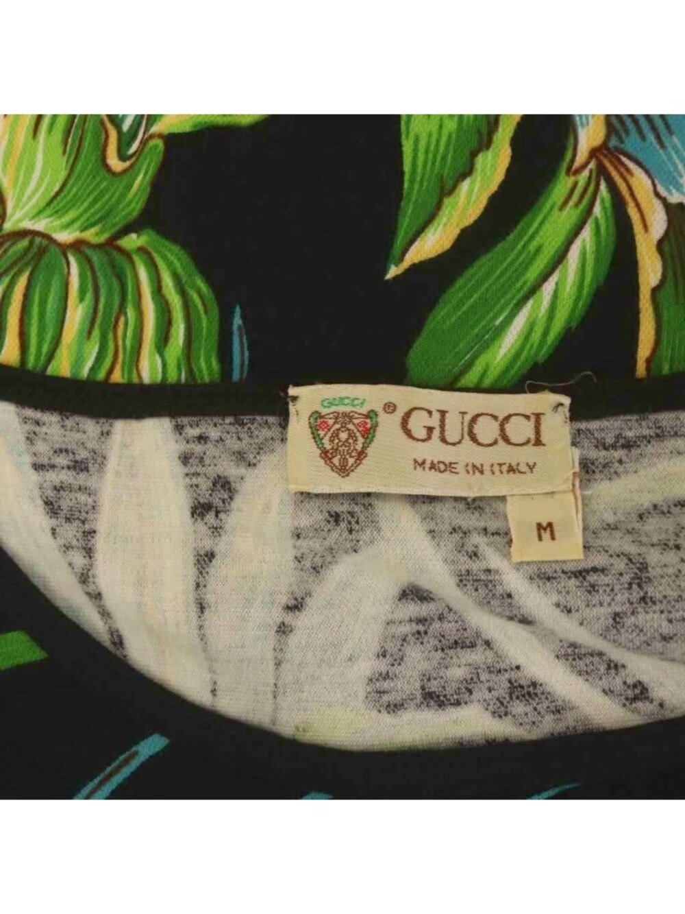 Gucci T-Shirt Short Sleeve Black Green Lion Print Botanical Pattern - Picture 4 of 6